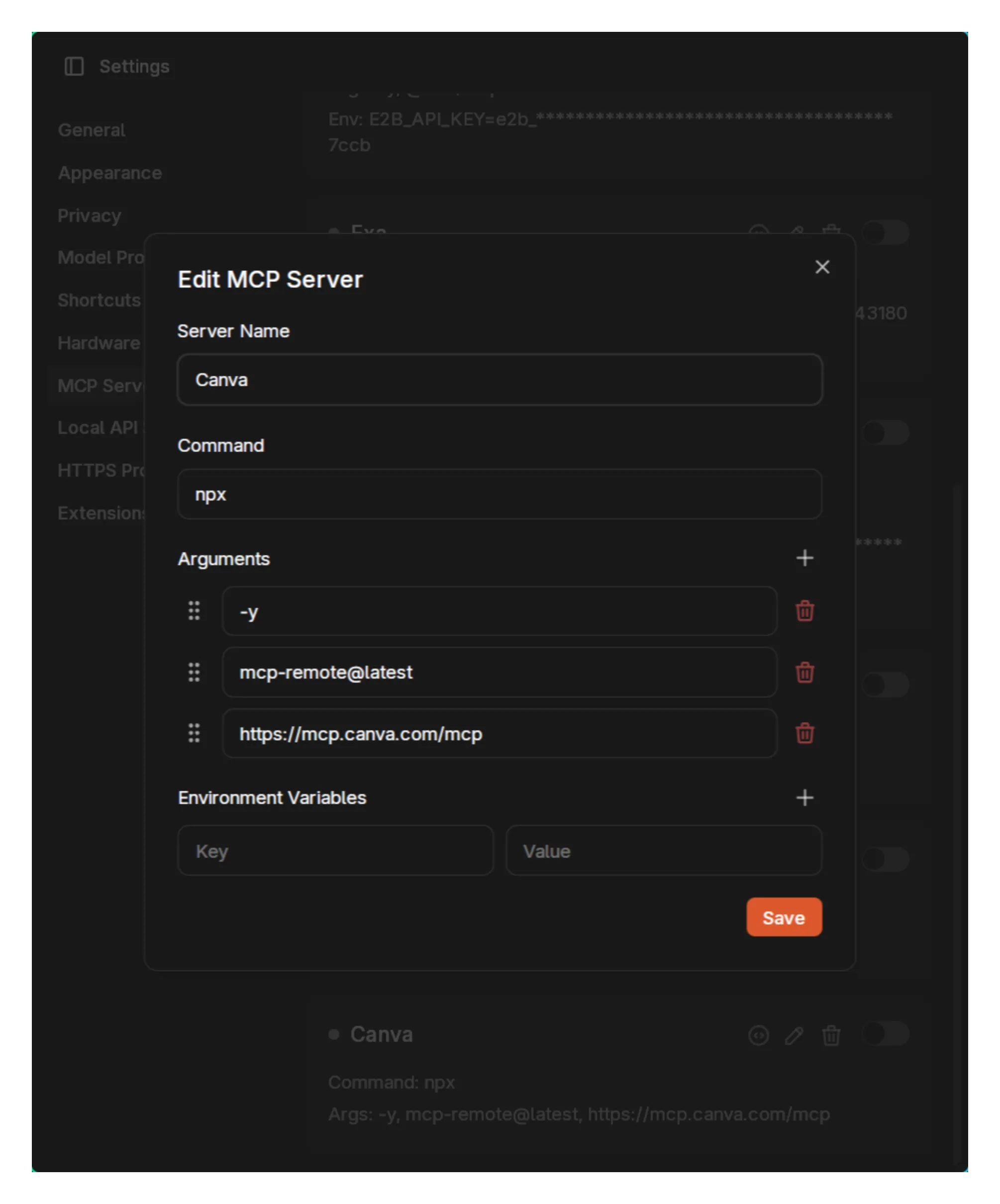 Canva MCP server configuration in Jan