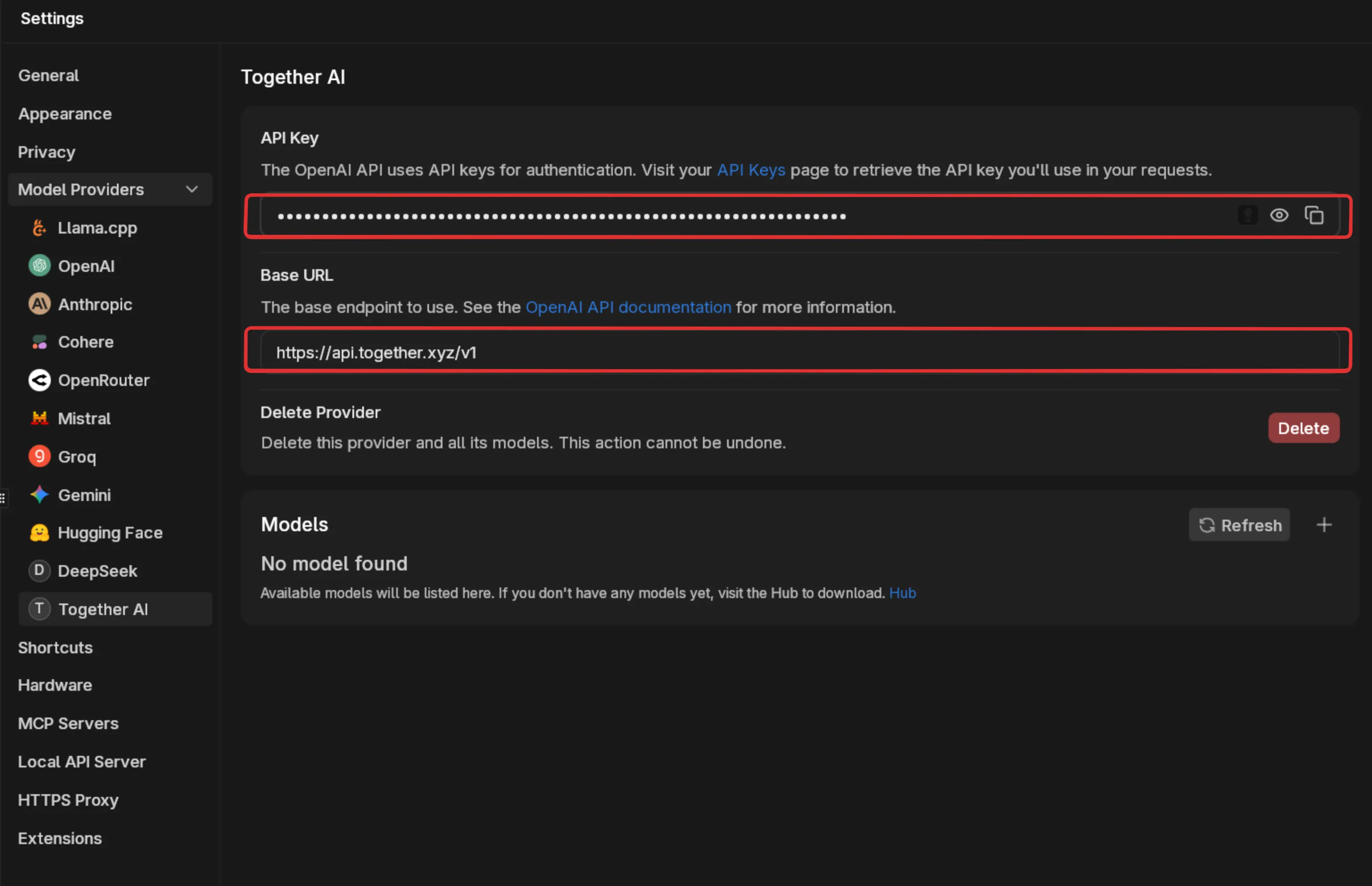 Provider configuration